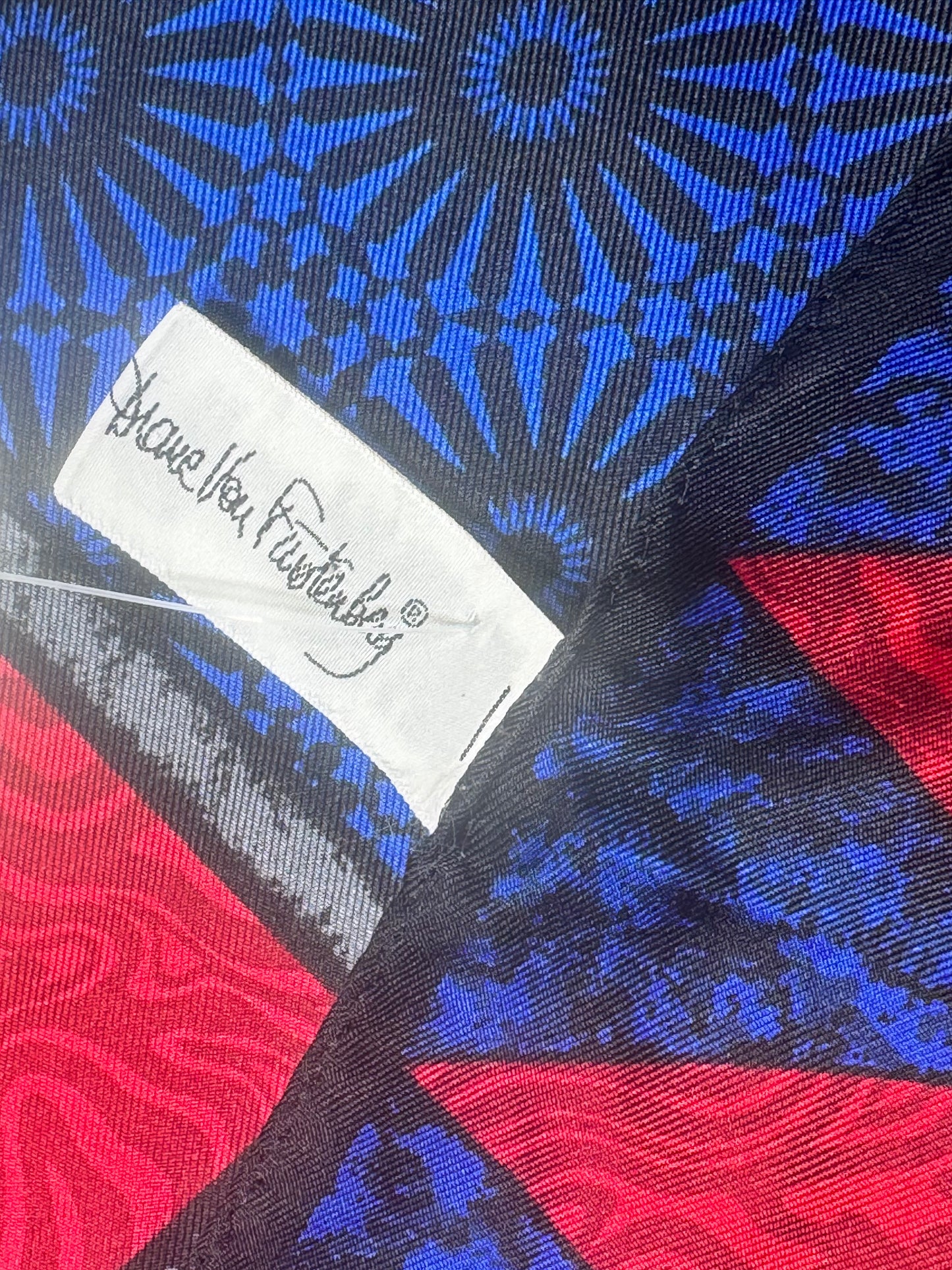 1970s 31” x 31” Diane Von Furstenberg Geometric Silk Scarf