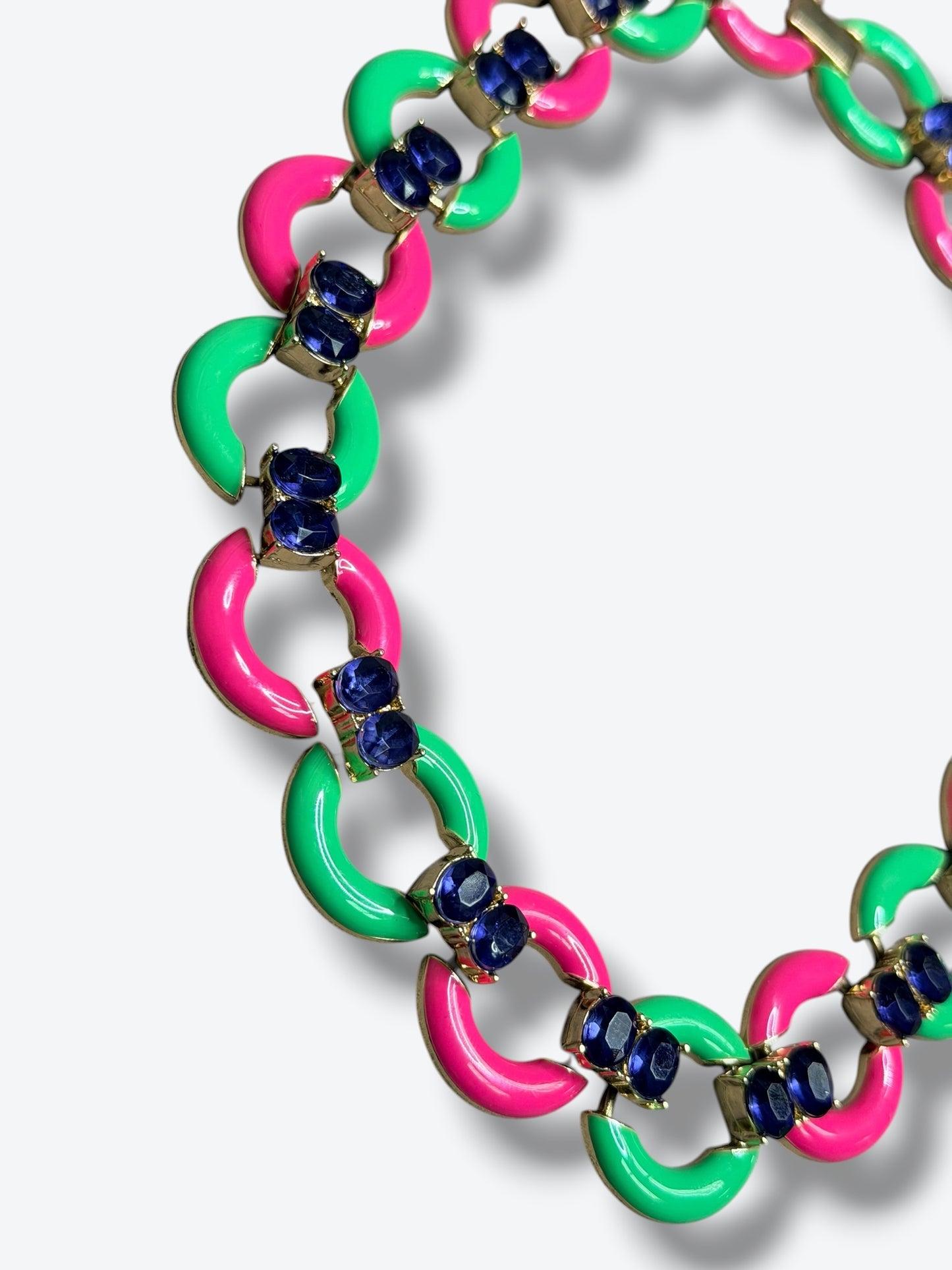 Vintage Neon Link Necklace with Sapphire Rhinestone Accents