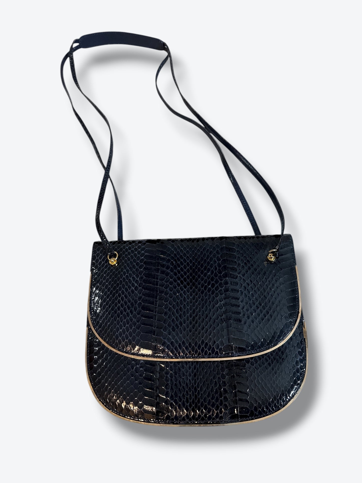 Vintage Navy Snakeskin Gold Frame Bag