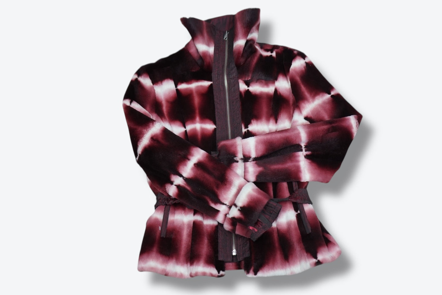 Marengo Reversible Crimson and White Fur and Raw Silk Ski Jacket