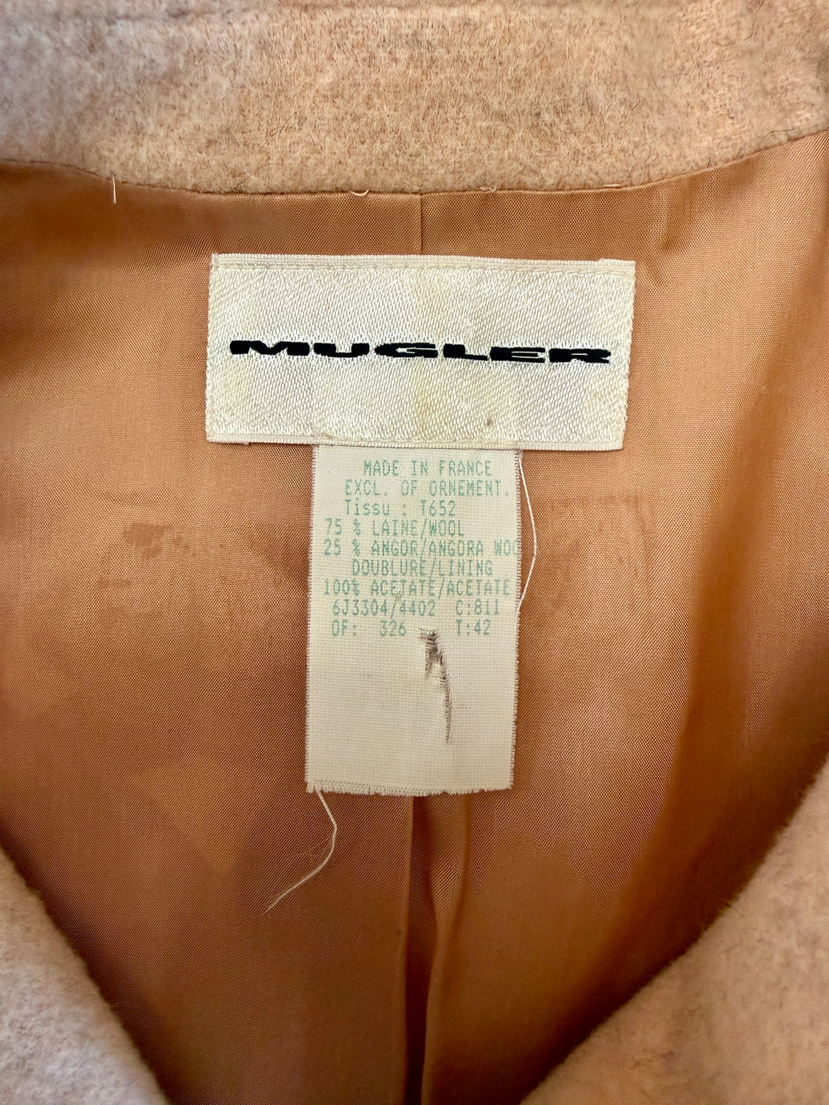 1990s Mugler Pink Wool Snap Jacket