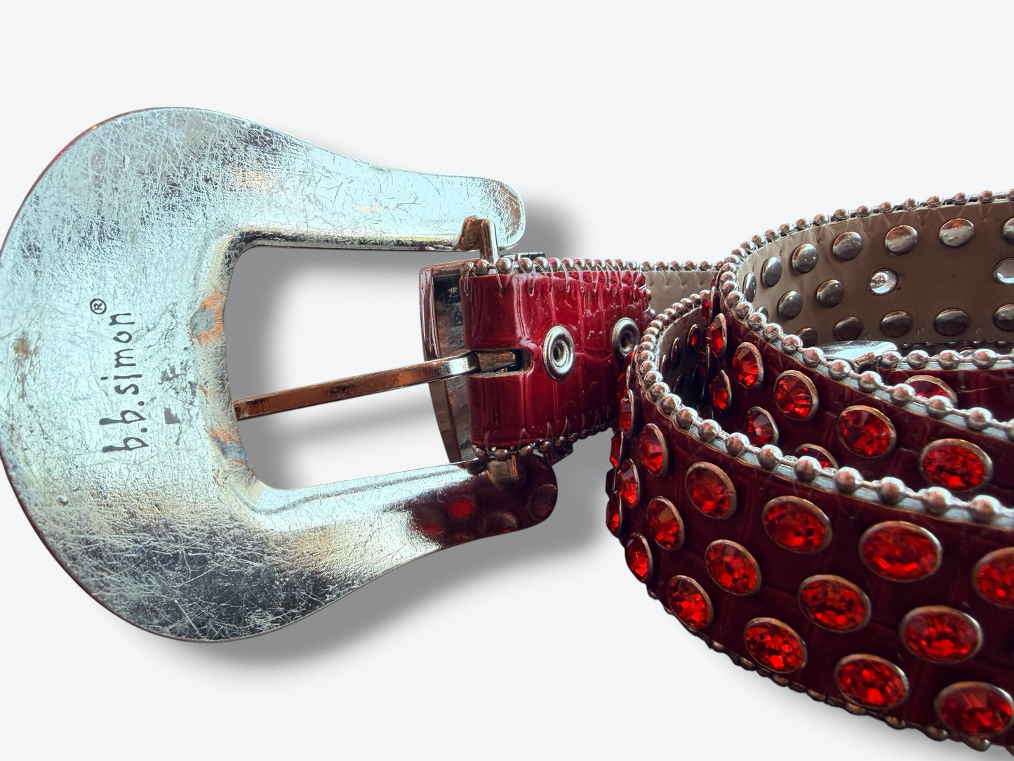 B.B Simon Red Rhinestone Leather Belt (As Is)