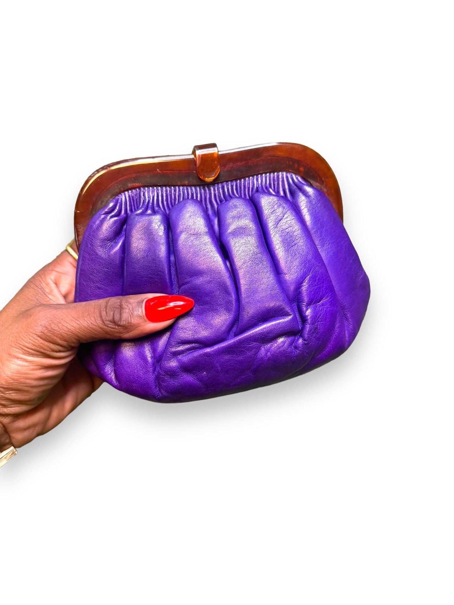 1970s Gucci Purple Calfskin Kiss Lock Clutch