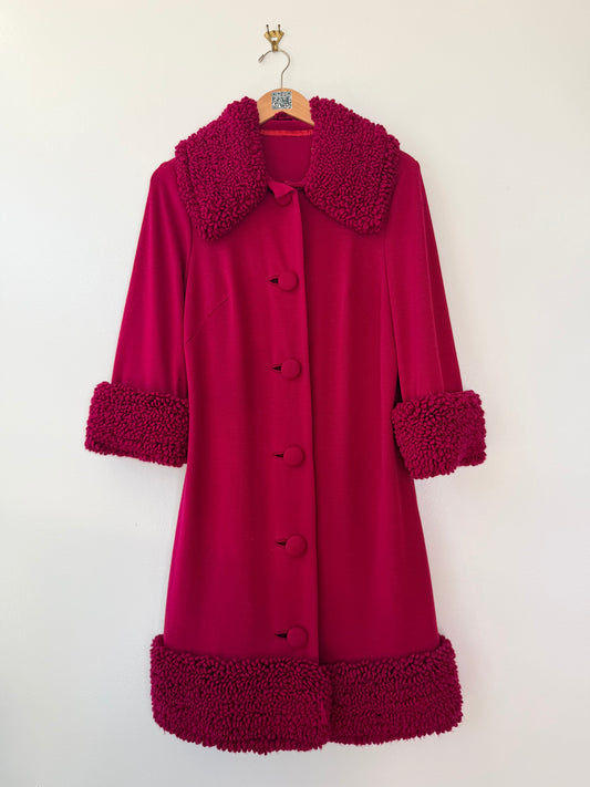1960s Pink Curly Wool Sweater Jacket (As Is)