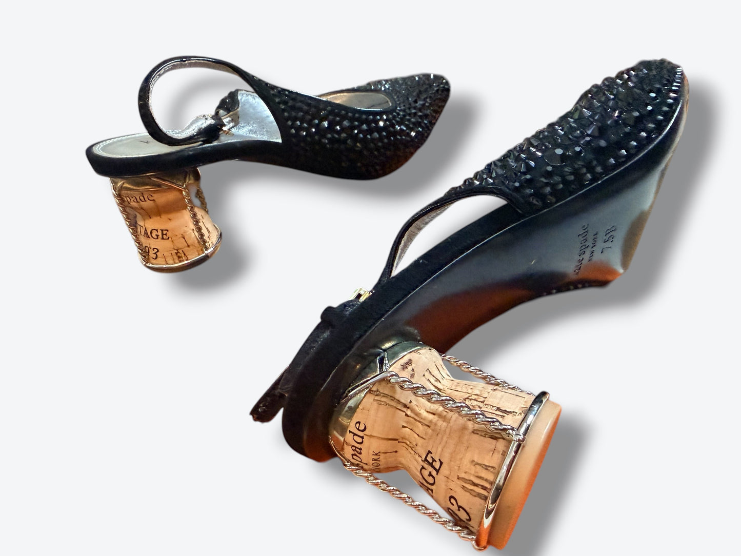 Vintage Kate Spade New York Crystal Embellished Slingback Heels with Sculptural Heel