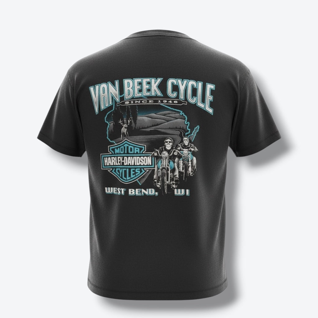 Vintage Harley-Davidson Van Beek Cycle Tee – West Bend, WI Graphic T-Shirt
