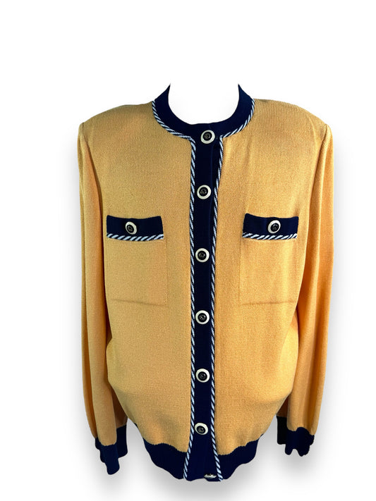 1990s St John Canary Yellow and Navy Cardigan