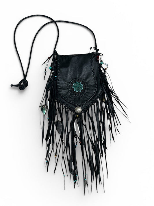 1970s Black Bone +  Charm Fringe Crossbody