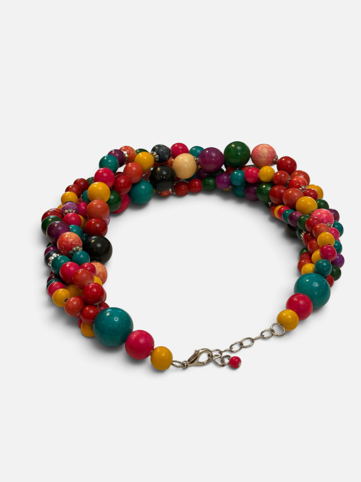 1970s Rainbow Wood Bead Cluster Necklace
