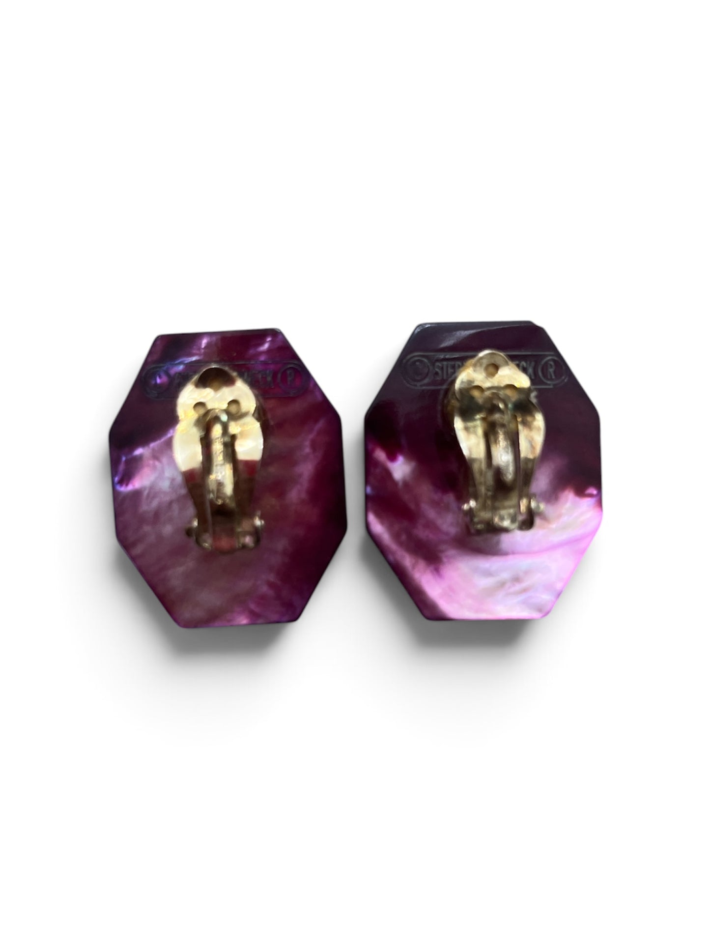 1990s Octagon Plum Purple Statement Earrings (Clip-On)