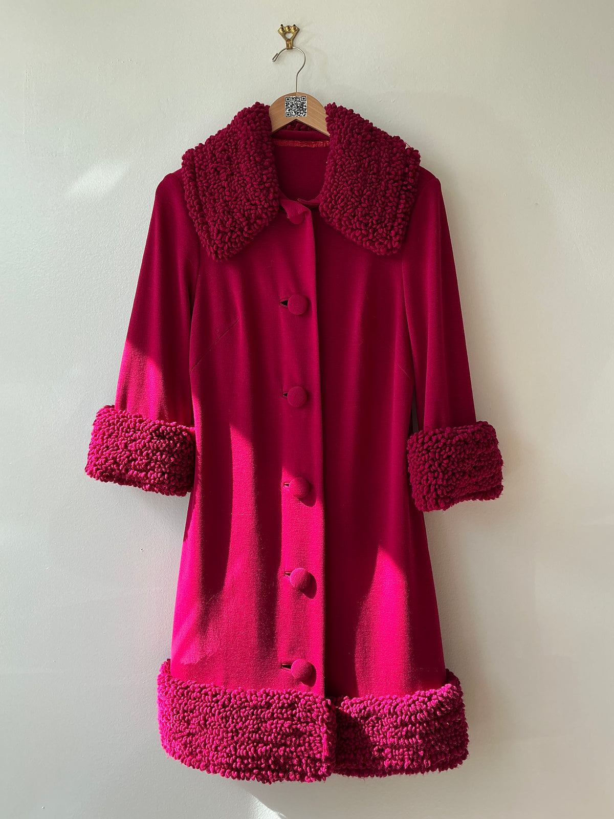 1960s Pink Curly Wool Sweater Jacket