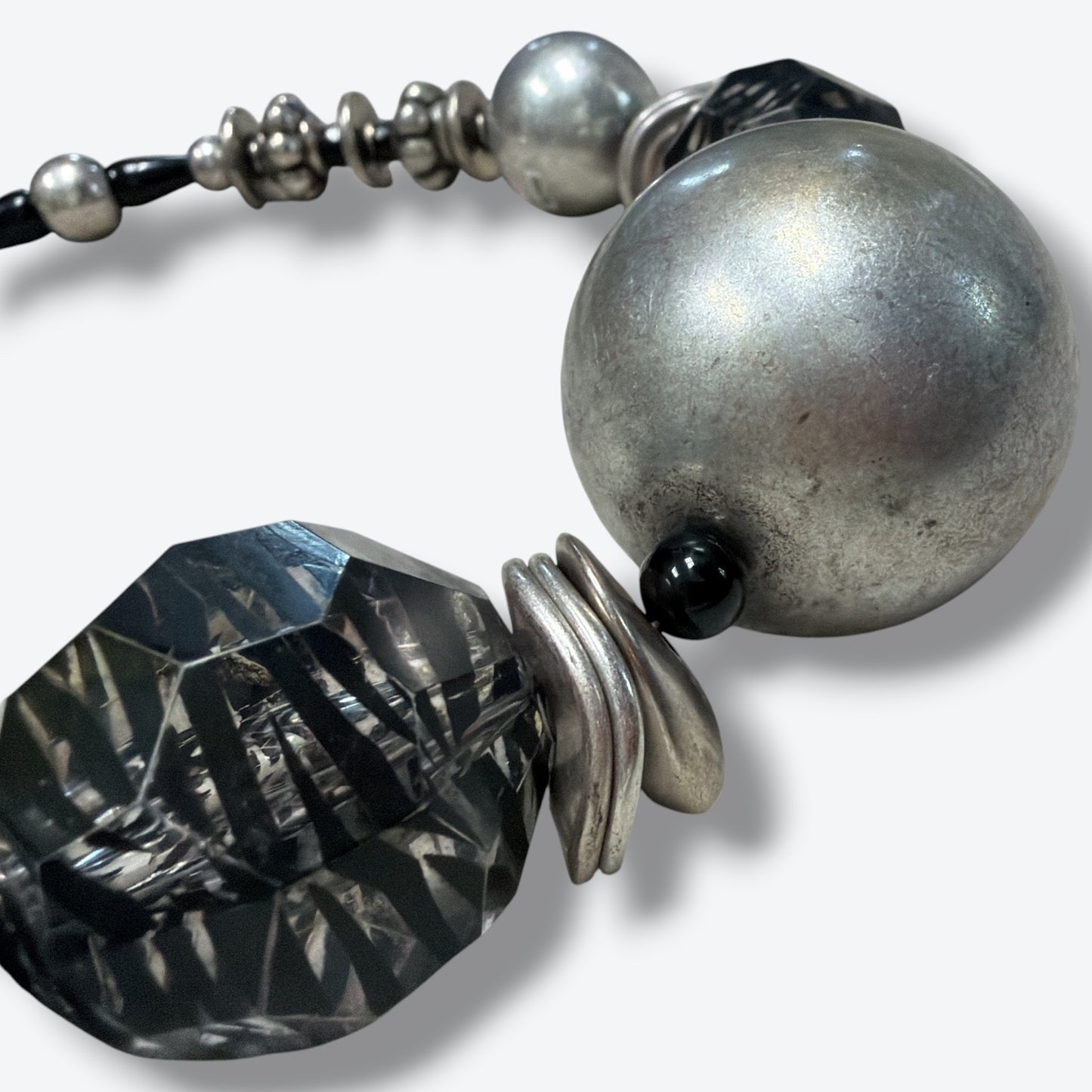 Vintage Gunmetal & Smoky Crystal Statement Necklace