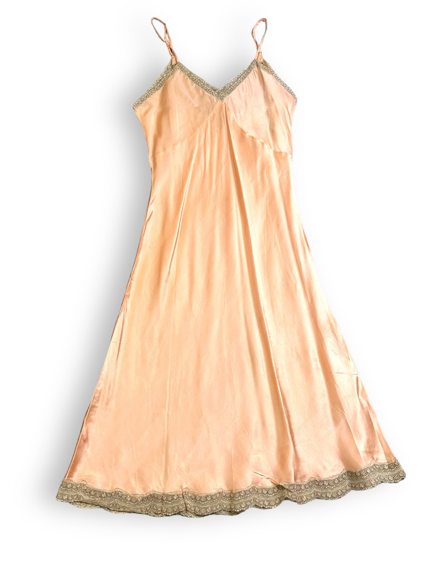 1930s / 1940s Satin Lezure Pale Pink + Lace Lingerie Slip
