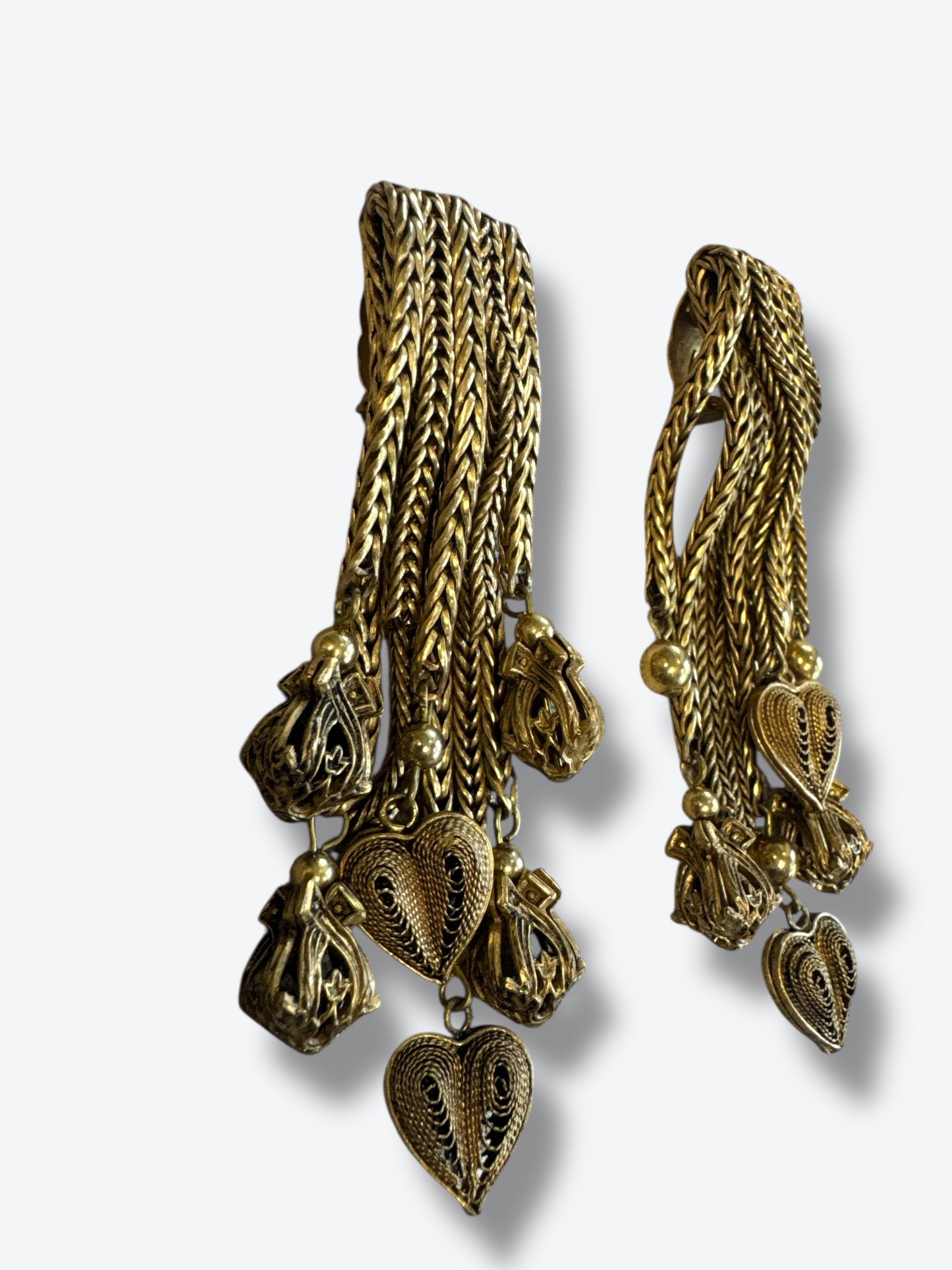 1980s Dumas Paris for Aya Karen Chain + Heart Earrings (Signed/Clip)