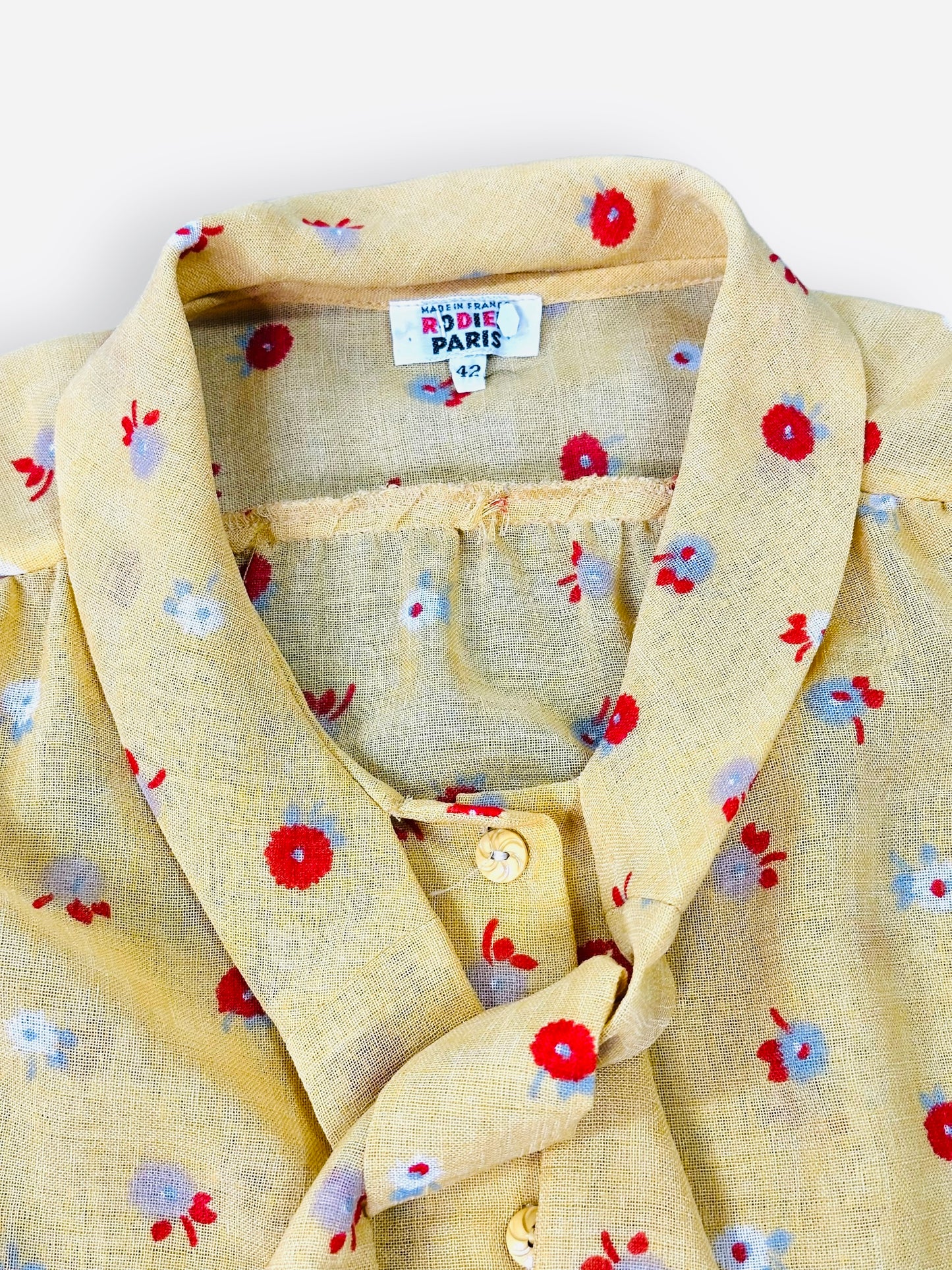 1970s Rodier Paris Yellow Floral Tie Collar Set