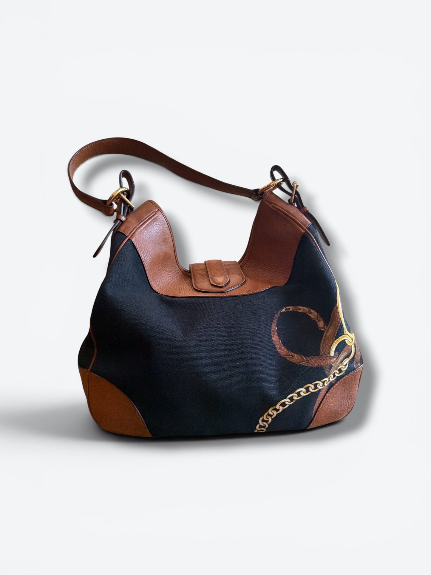 Y2K Ralph Lauren Stirrup Collection Equestrian Canvas & Leather Hobo Shoulder Bag