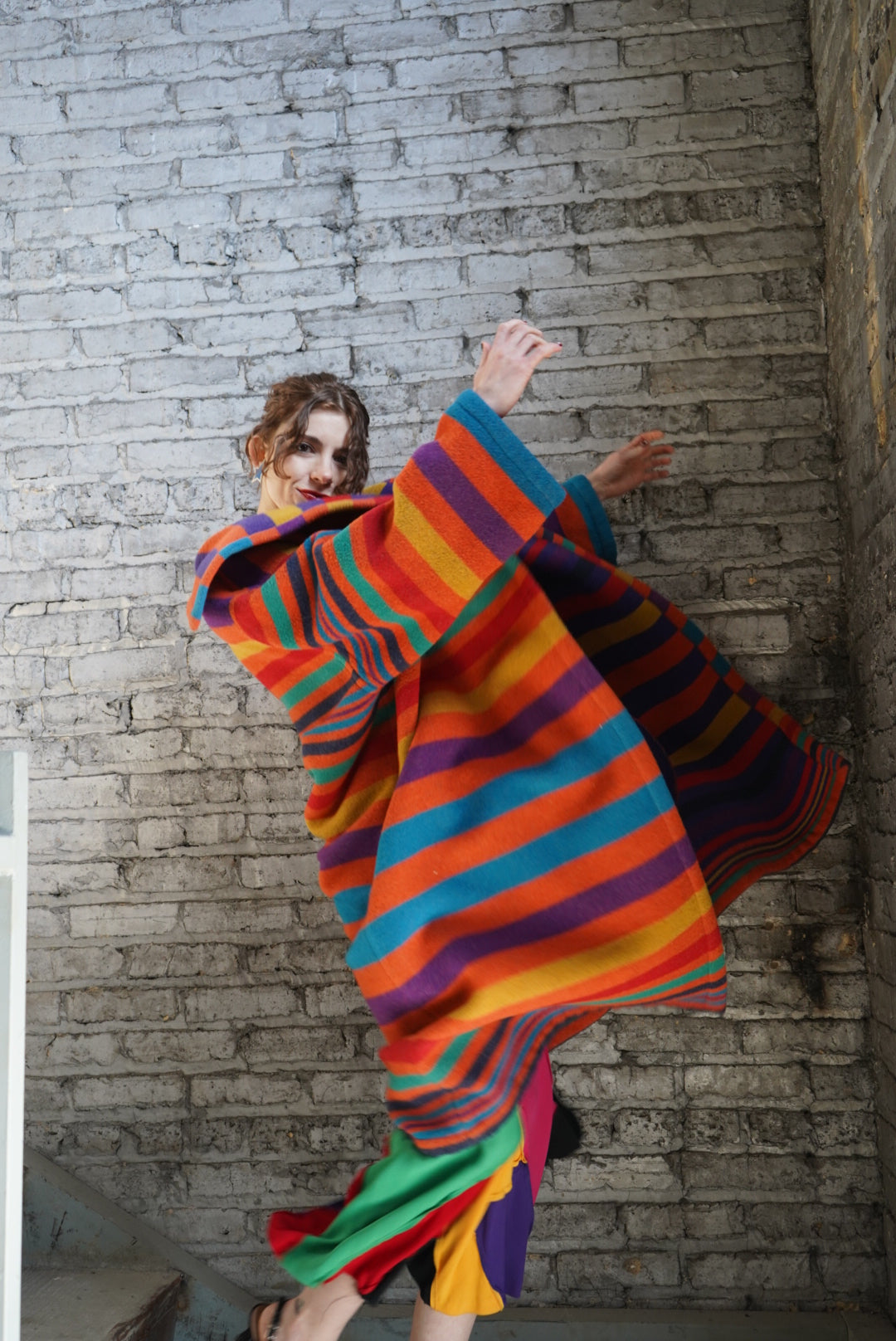 Y2K Tony Lambert Rainbow Stripe Wool Blend Sweater Jacket