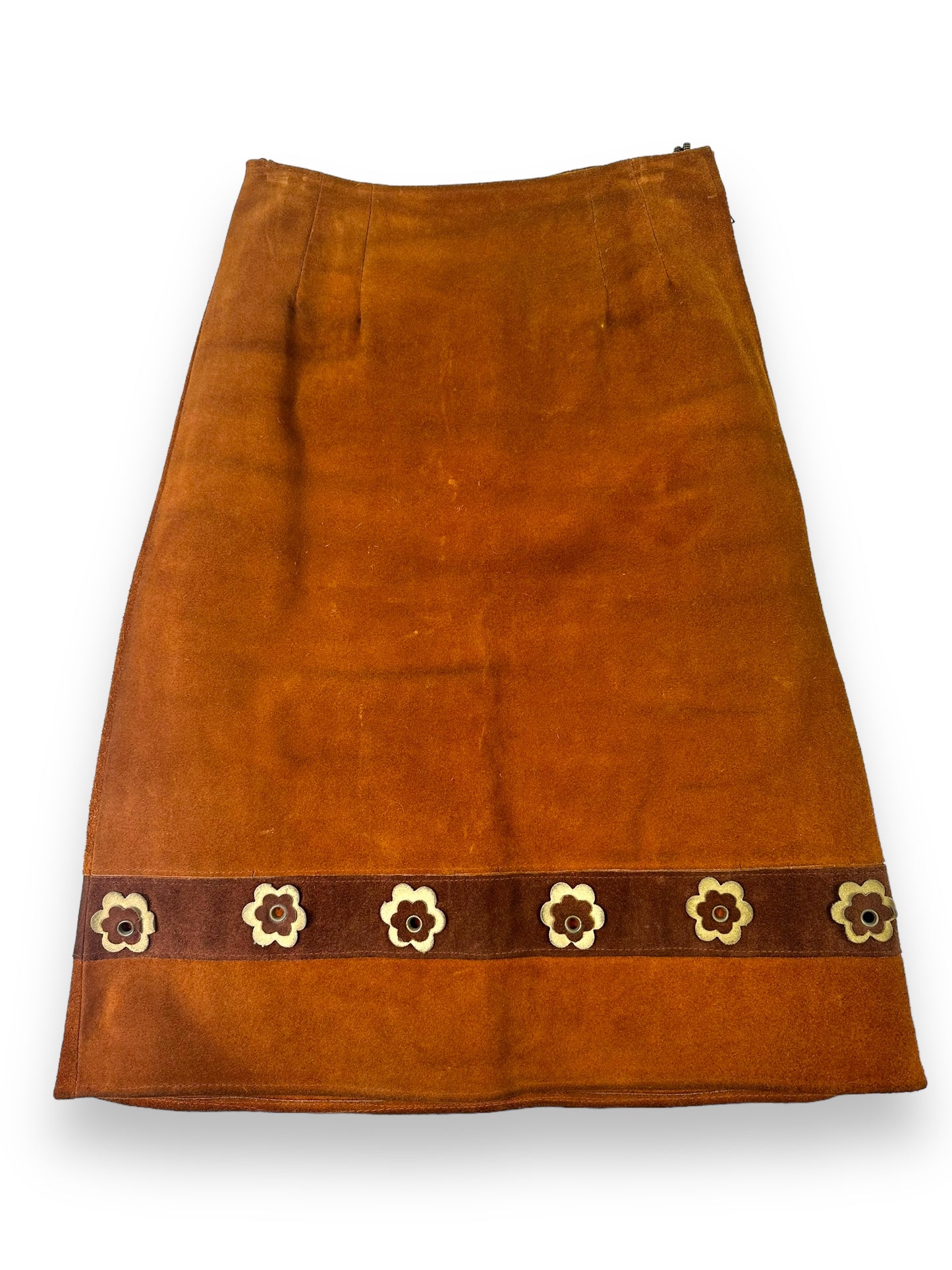 1970s Rembrandt House Brown Suede and Floral Leather Skirt