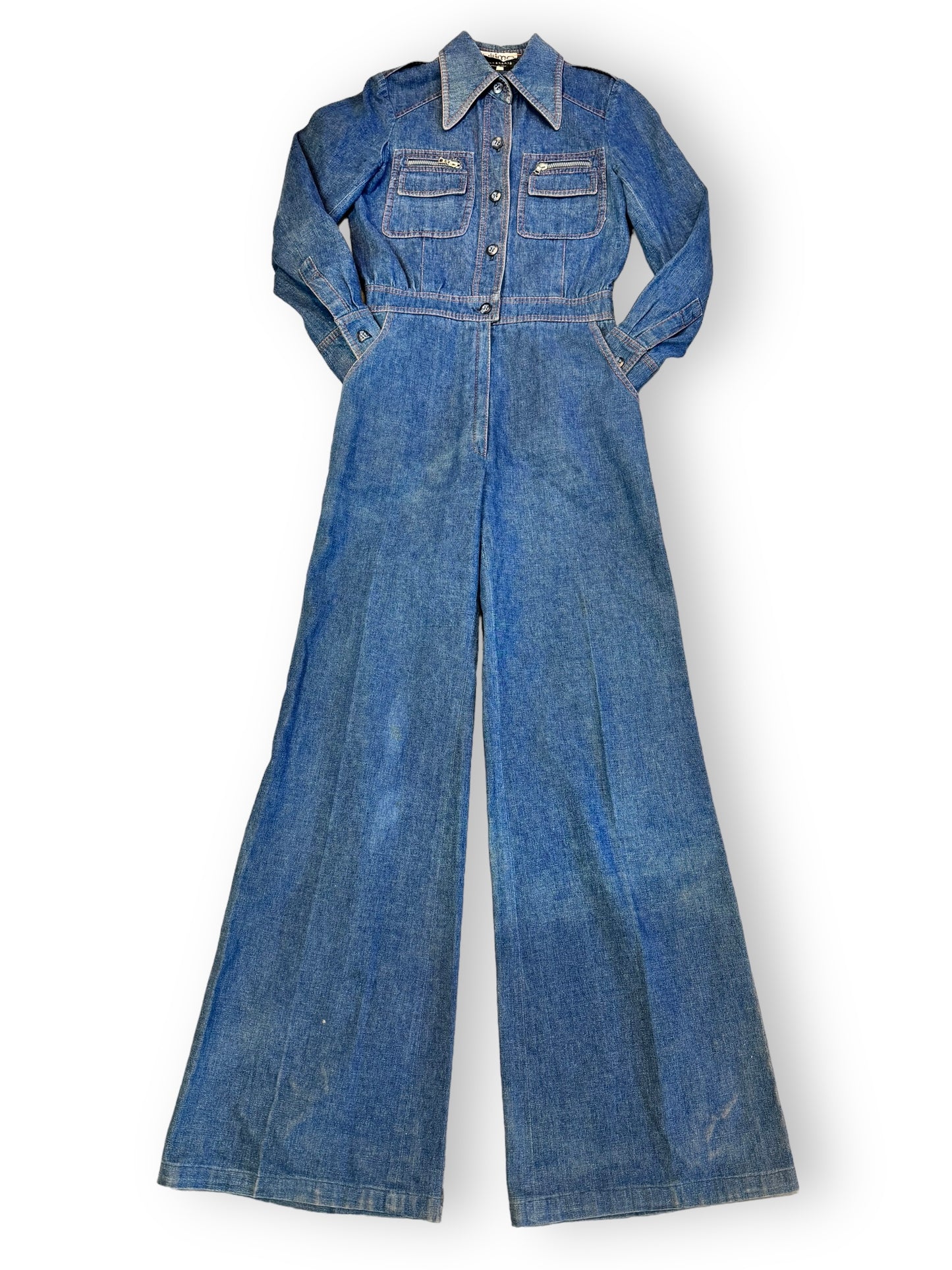 1970s Rafael Denim Bell Bottom Jumpsuit