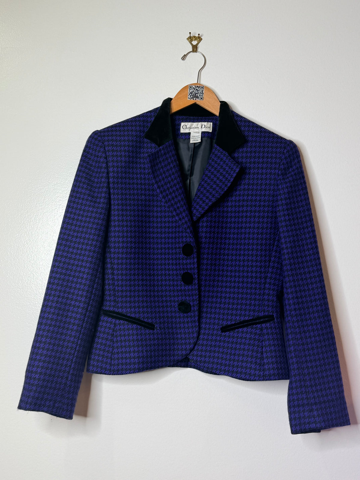 1990s Christian Dior Purple and Black Houndstooth Crop Blazer