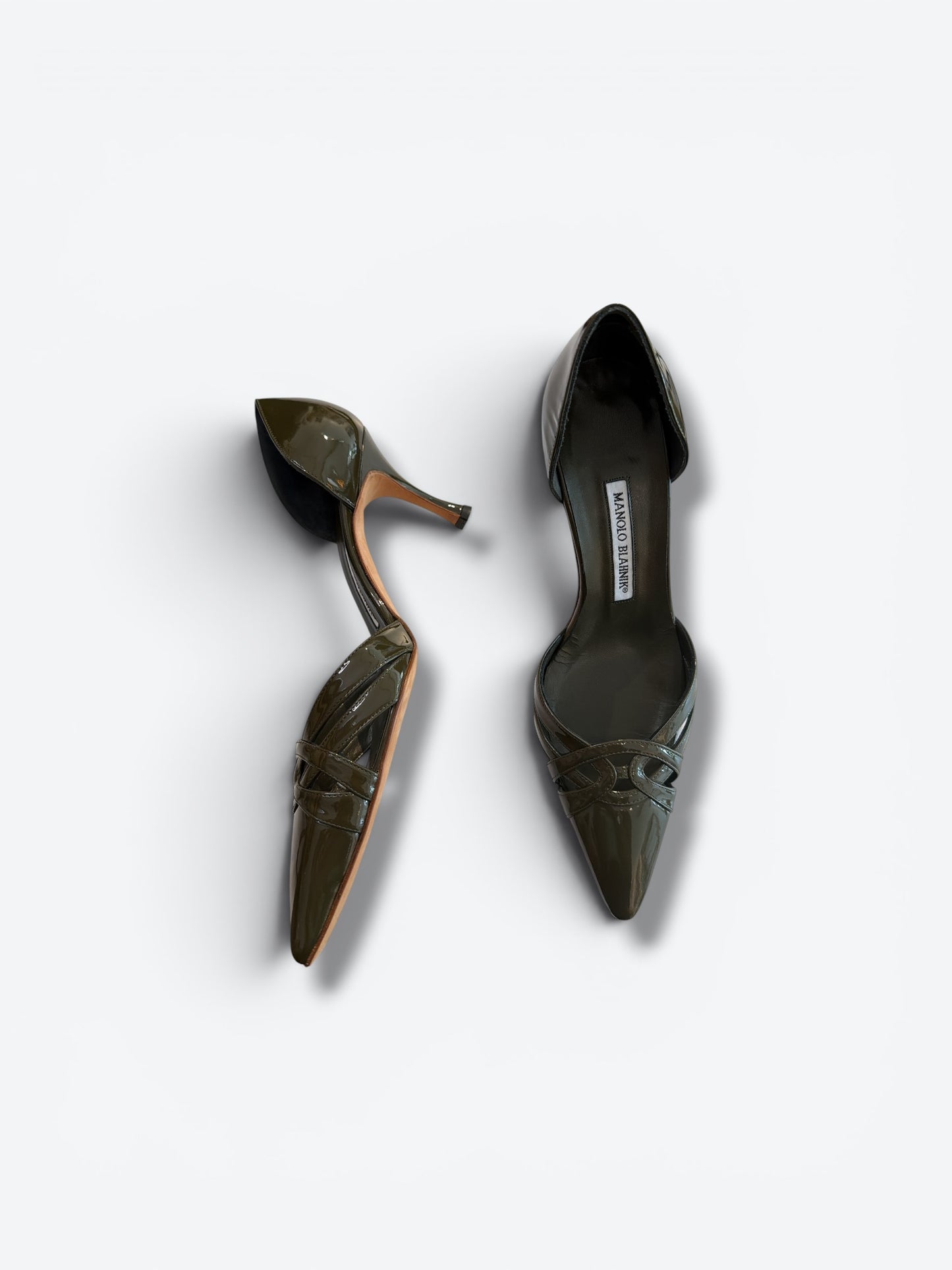 Y2K Manolo Blahnik Hunter Green Patent Leather D’Orsay Pumps