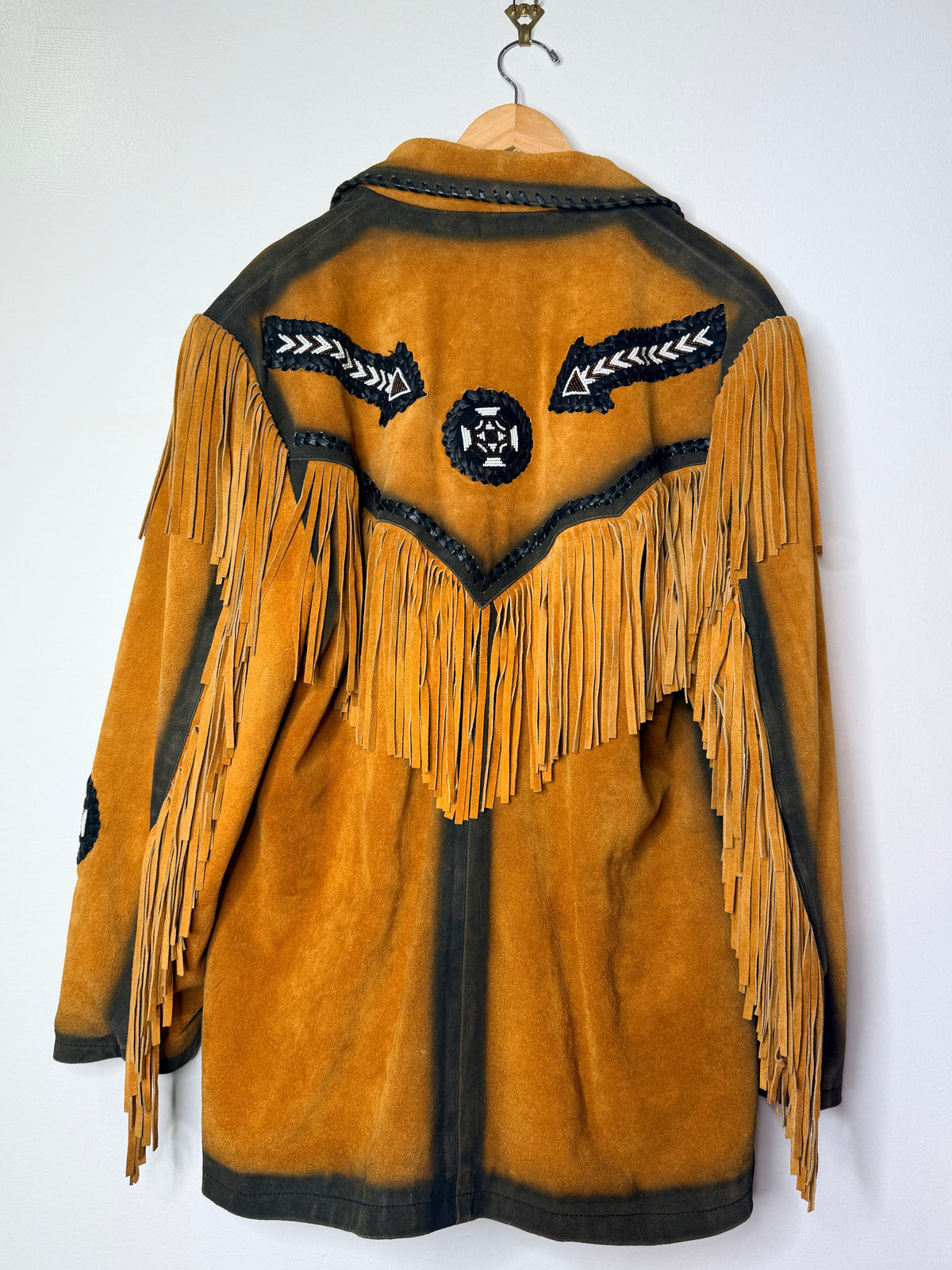 1970s/80s 3B West Burn Out Whipstitched Fringe Suede Leather Jacket