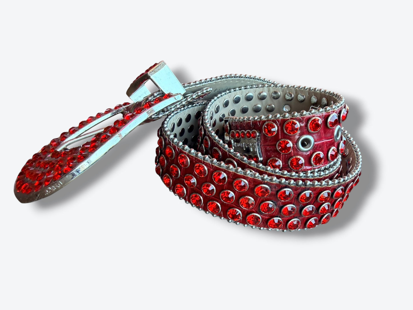 B.B Simon Red Rhinestone Leather Belt (As Is)