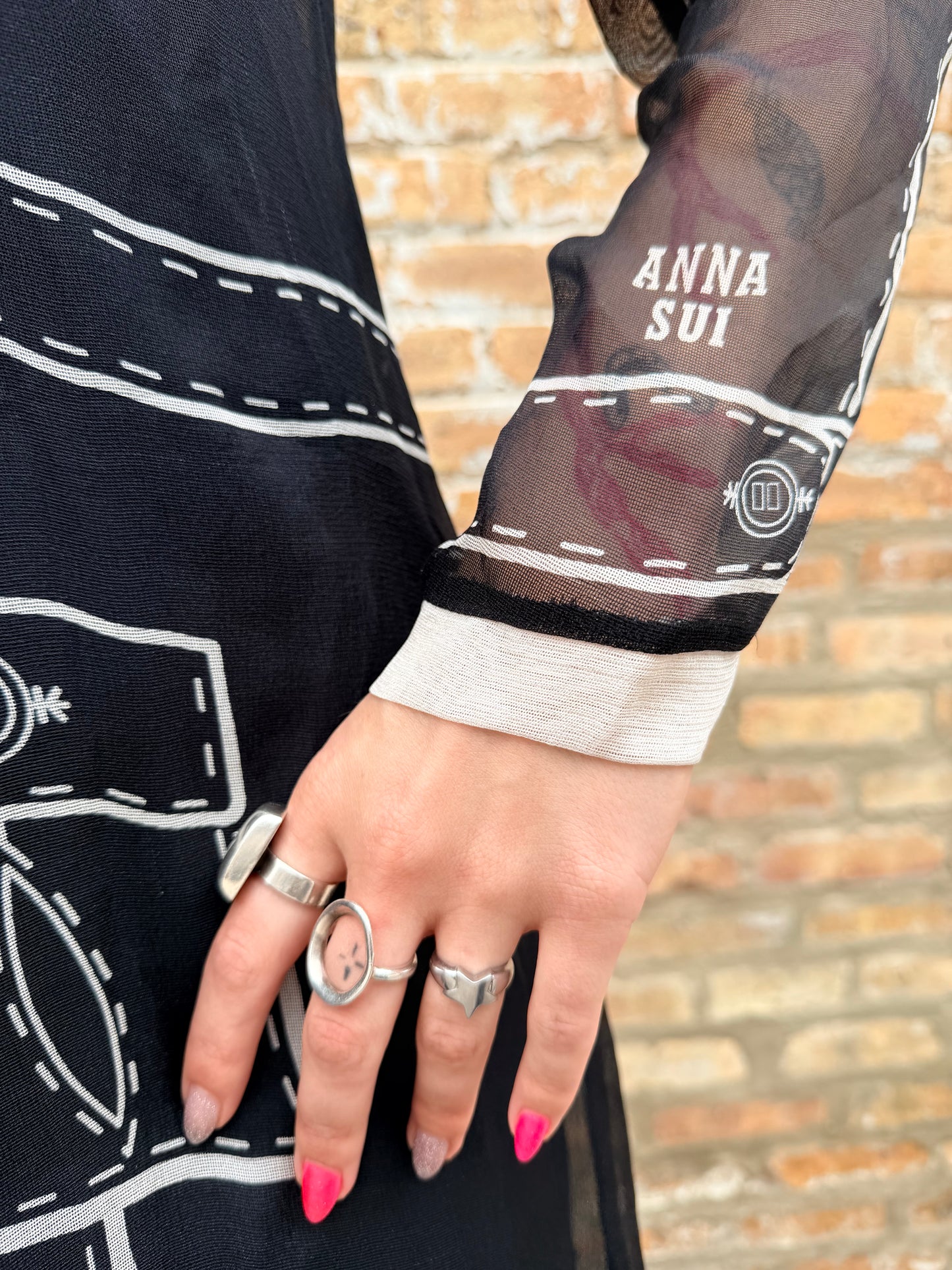 Y2K Anna Sui Black and White Illustrated Dress