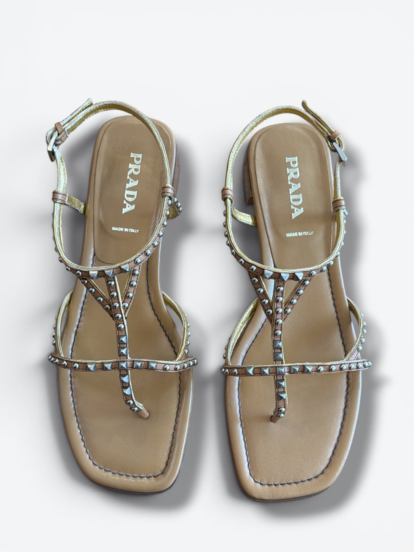 Y2K Prada Studded T-Strap Flat Sandal