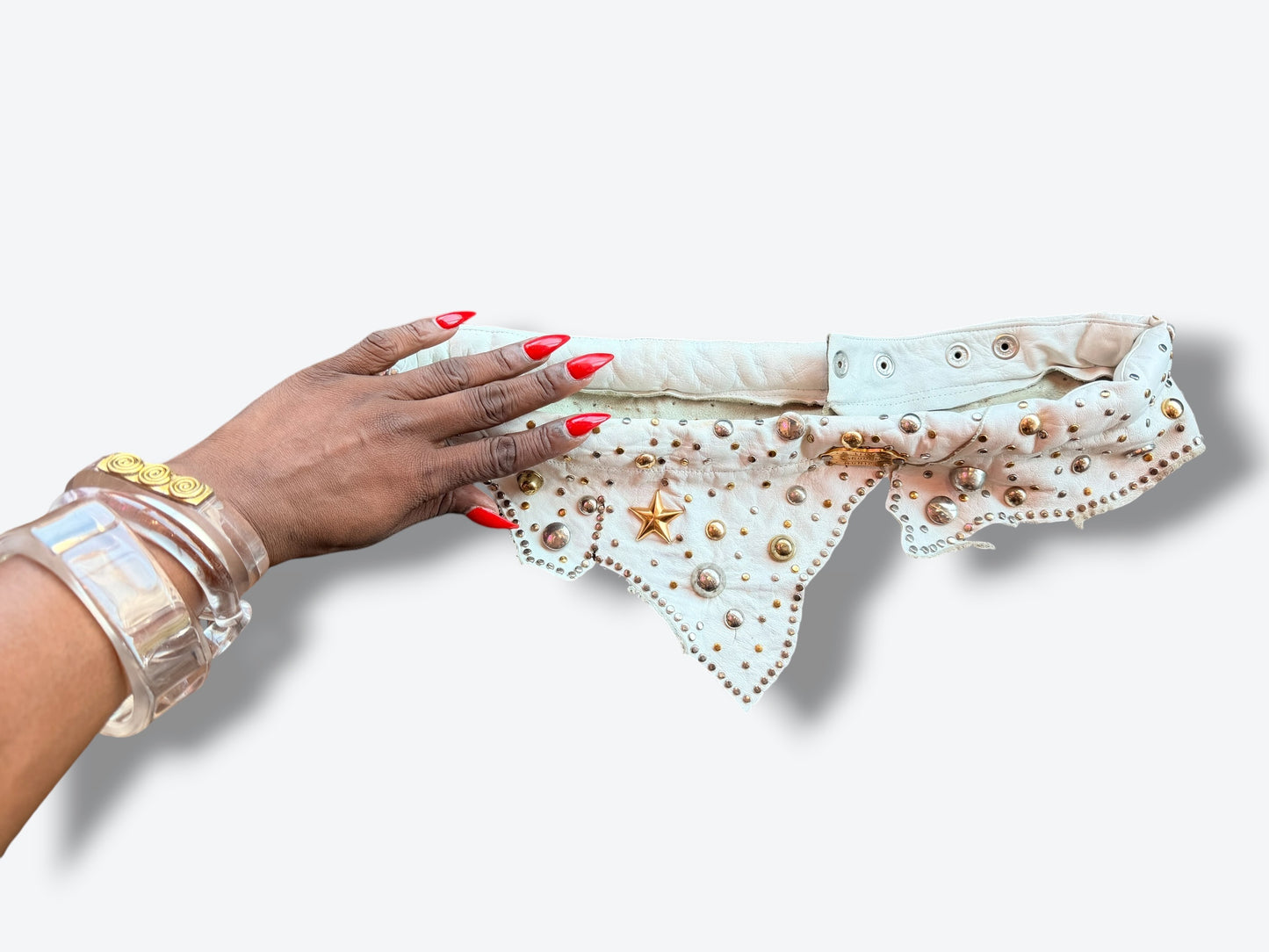 1970s Lily Fauorche Leather Studded Aysmmetrical Snap Belt