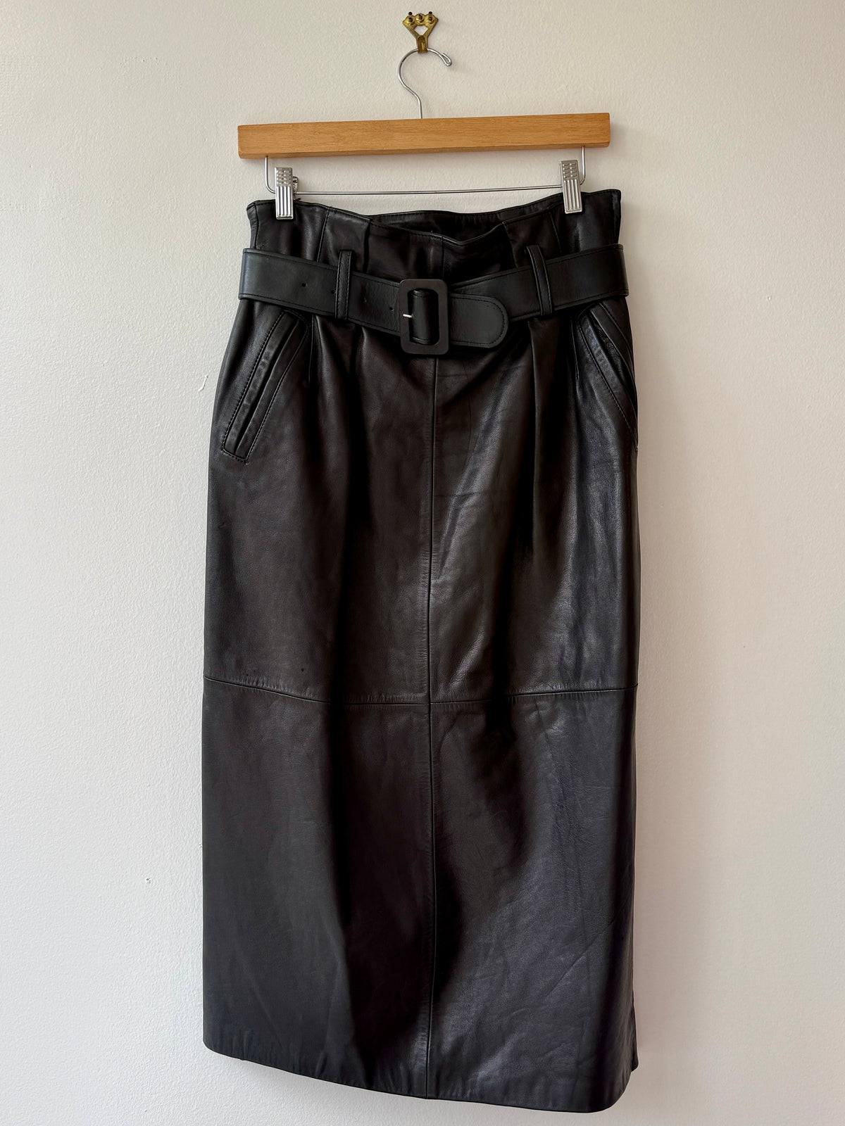 1970s/80s Pia Rucci Black Leather Belted Skirt