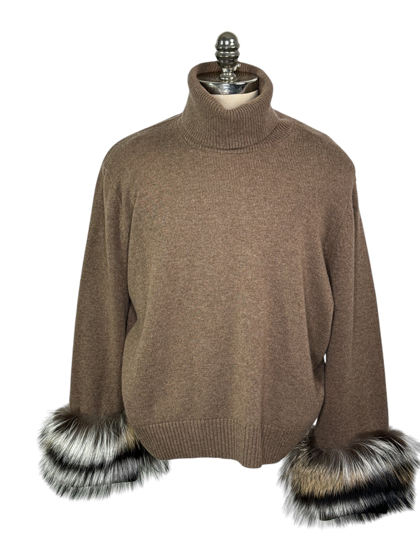 Trend: NWT Lafayette 148 New York Tobacco Melange Fur Trim Sweater