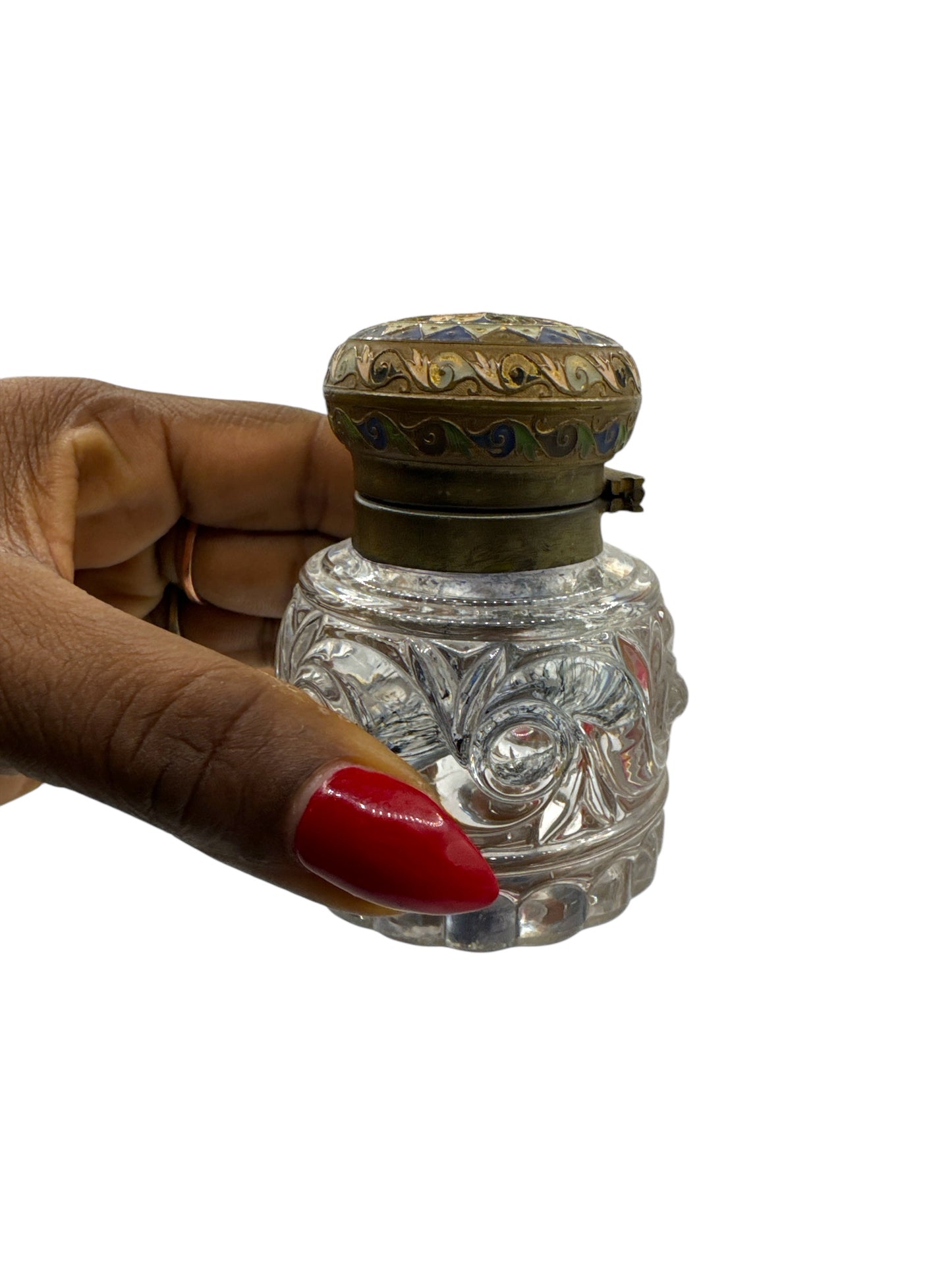 Vintage Crystal Glass Inkwell with Brass Top