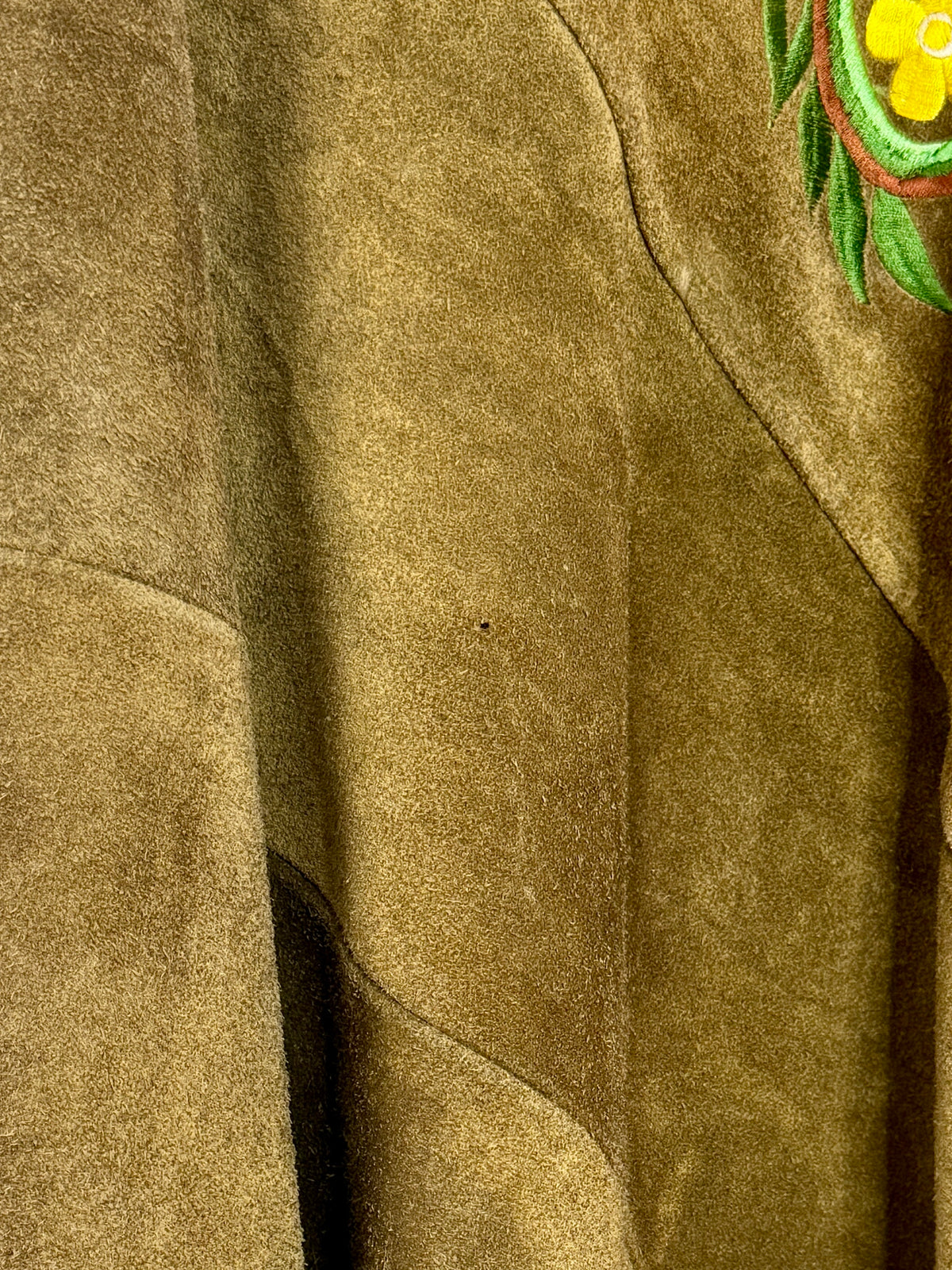 1970s Green Suede Floral Poncho