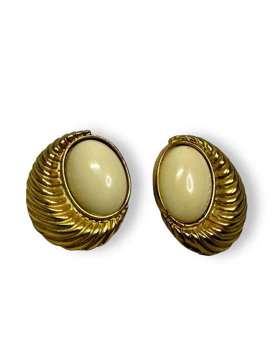 1980s Gold and Enamel Clip On Earrings