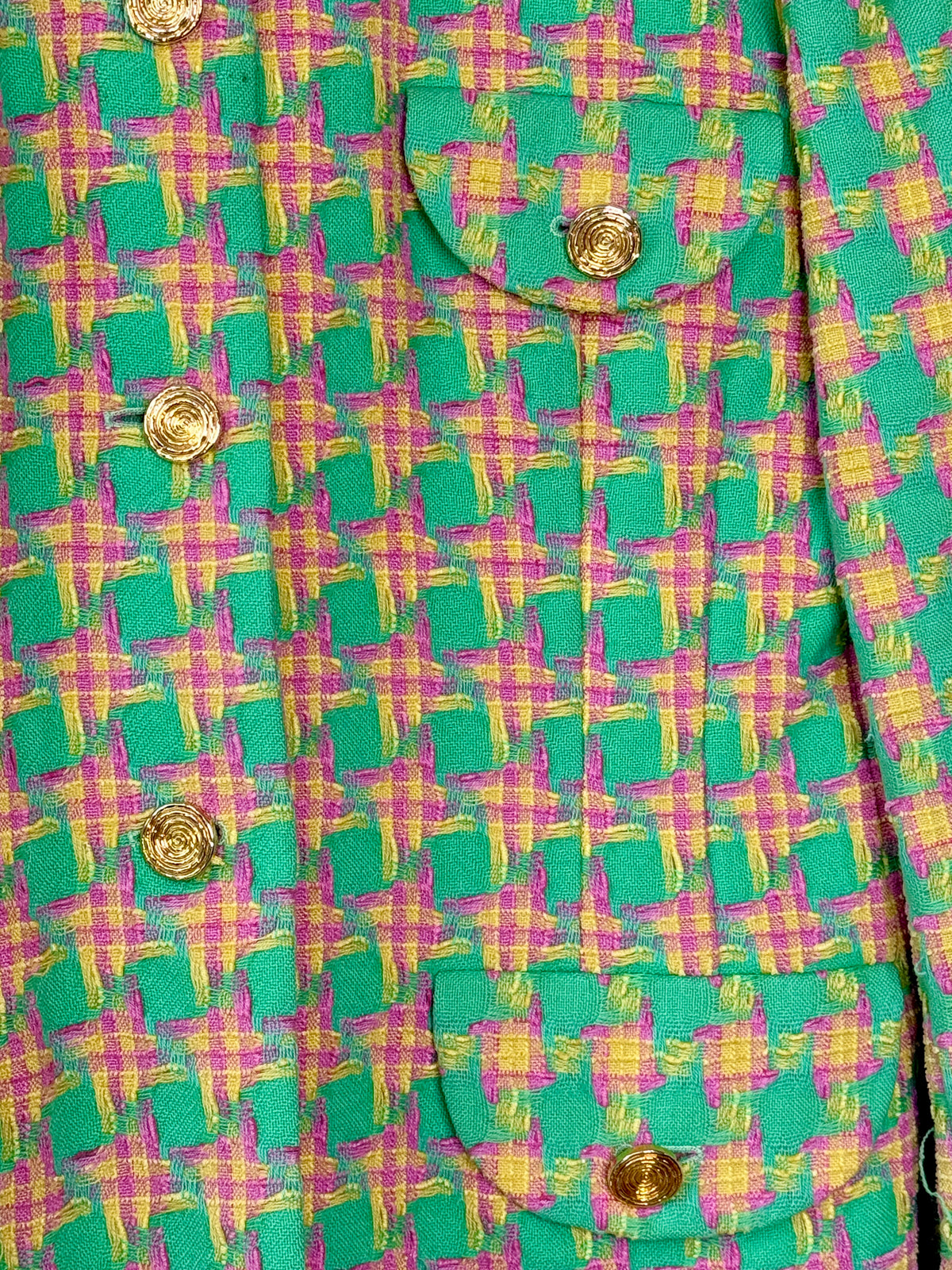 1990s / Y2K Pink and Green Escada Gold Button Blazer