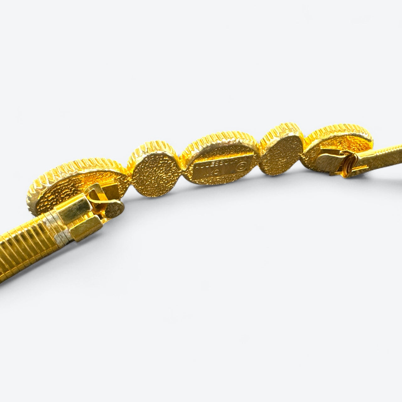 1980s Accessocraft NYC Gold-Tone Snake Chain Belt with Faux Pearl Cabochons