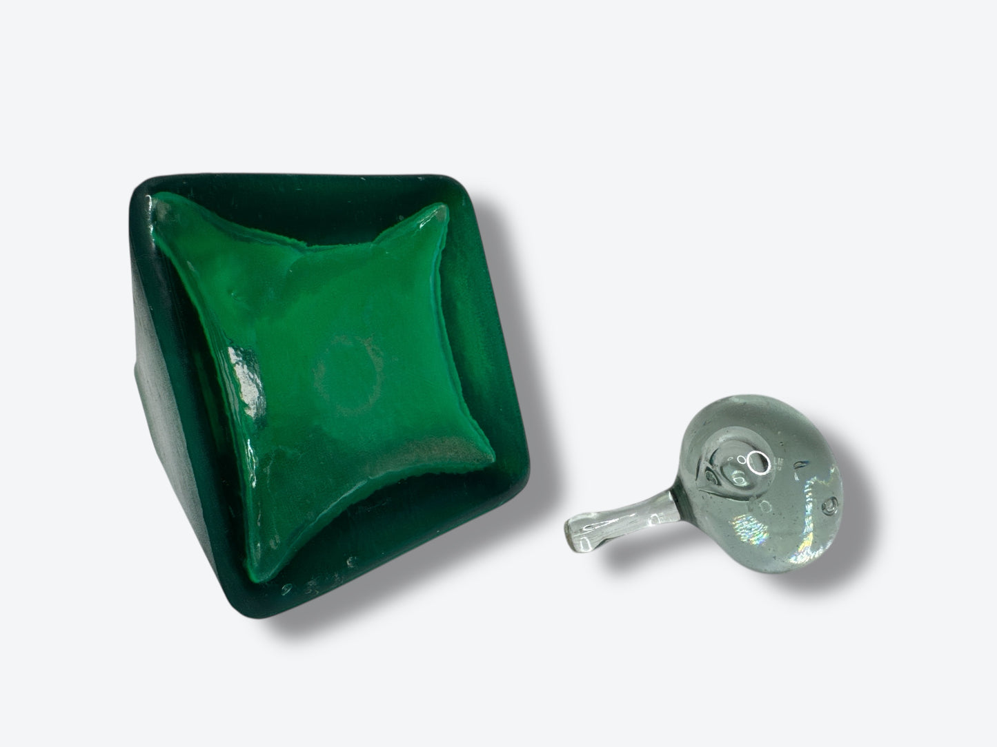 Mid-Century Modern Green Art Glass Perfume Bottle / Decanter