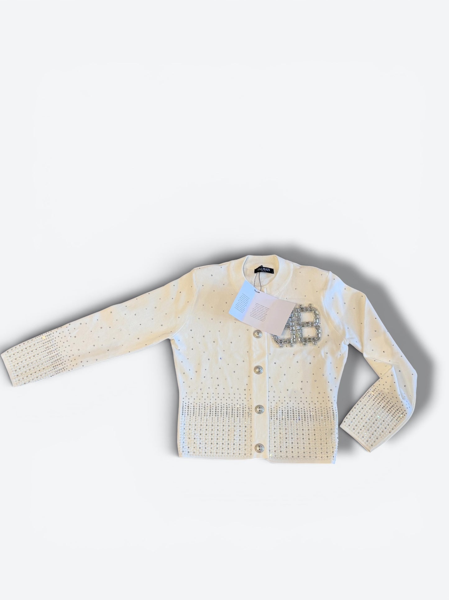 Trend: Balmin White Rhinestone + Pearl Cardigan