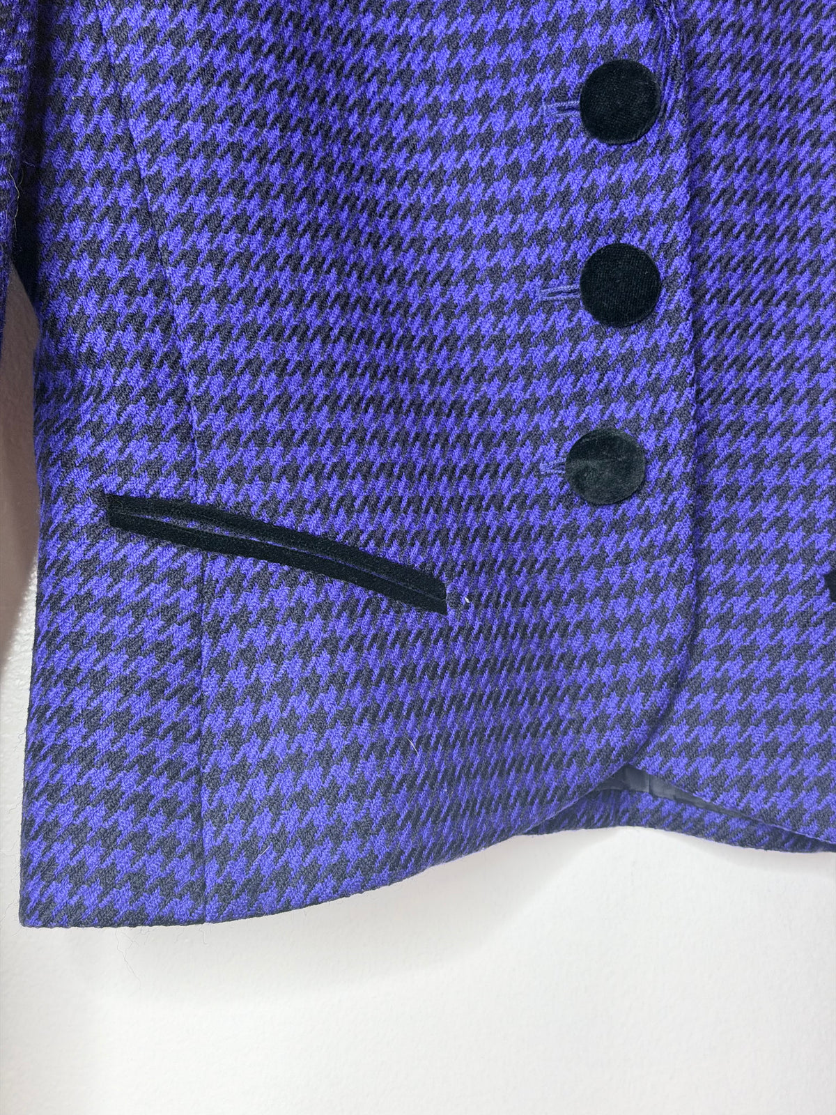 1990s Christian Dior Purple and Black Houndstooth Crop Blazer