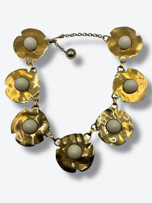 Vintage Hammered Gold Floral Statement Necklace