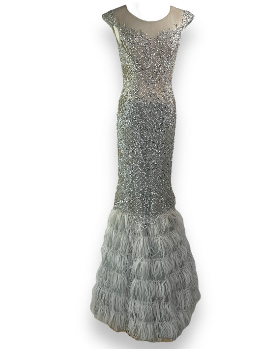 Vintage Camille Laci Gray Sequin and Feather Dress