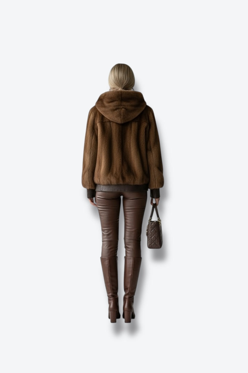 1970s Reversible Leather and Mink Hooded Jacket