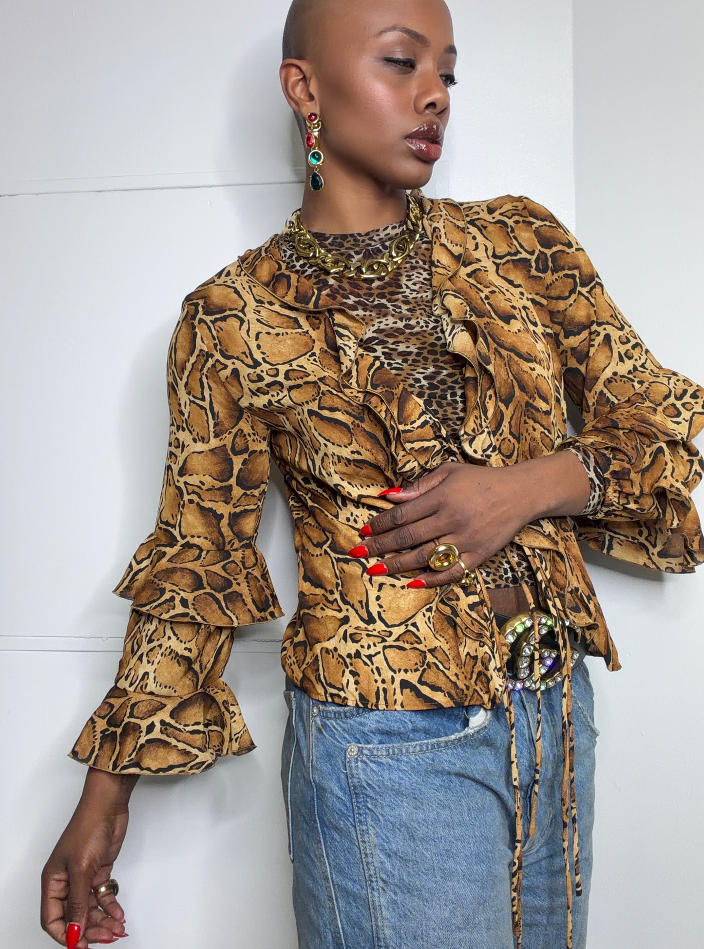 Y2K Leopard Print Ruffle Top