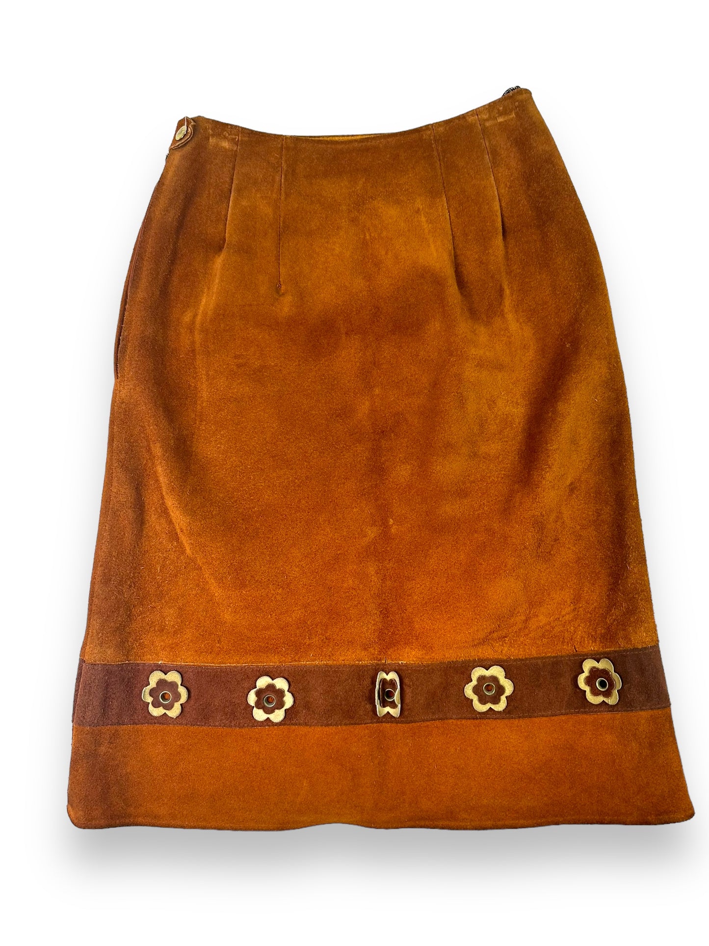 1970s Rembrandt House Brown Suede and Floral Leather Skirt