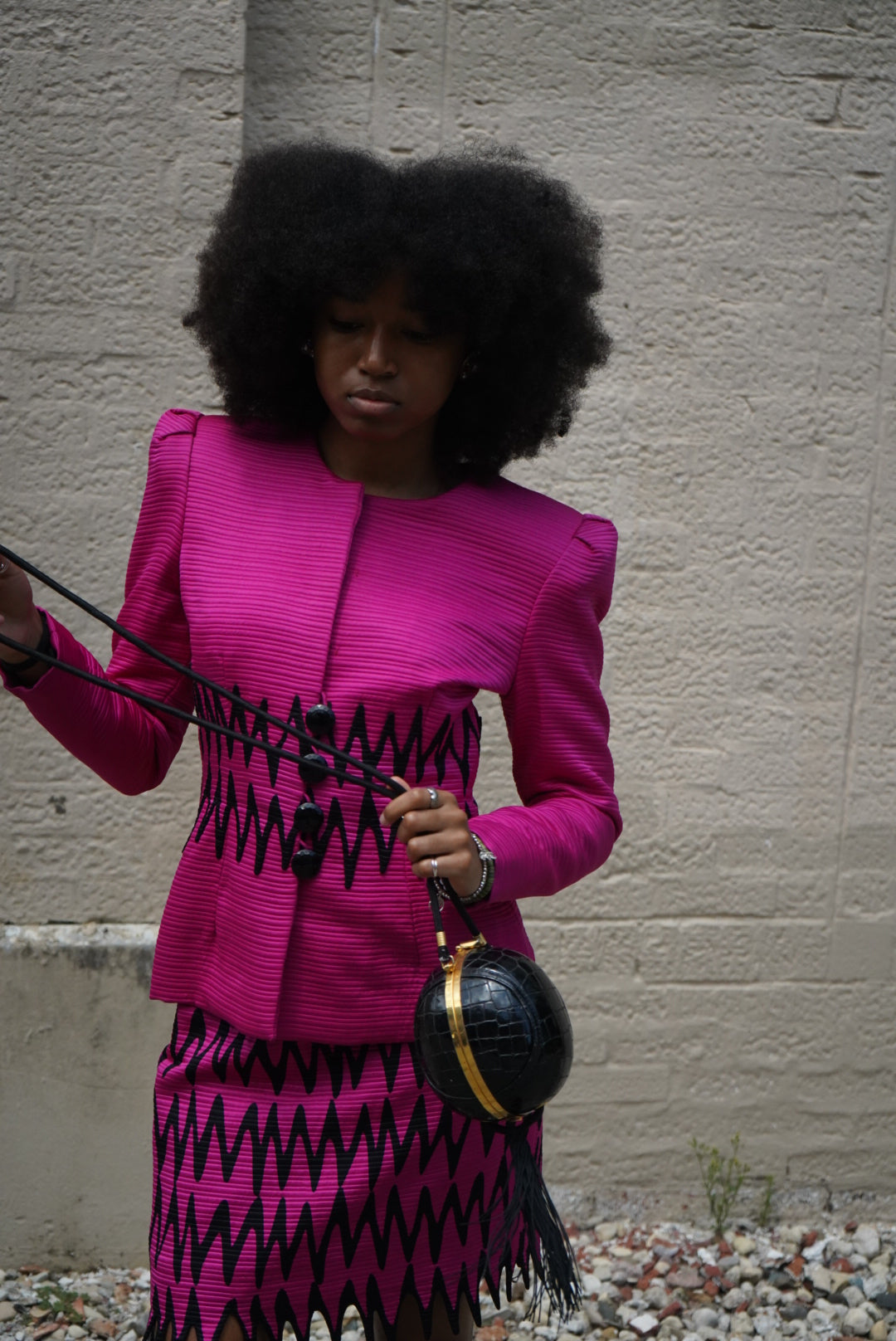 1990s Patricia Rhodes Hot Pink Zig Zag Suit