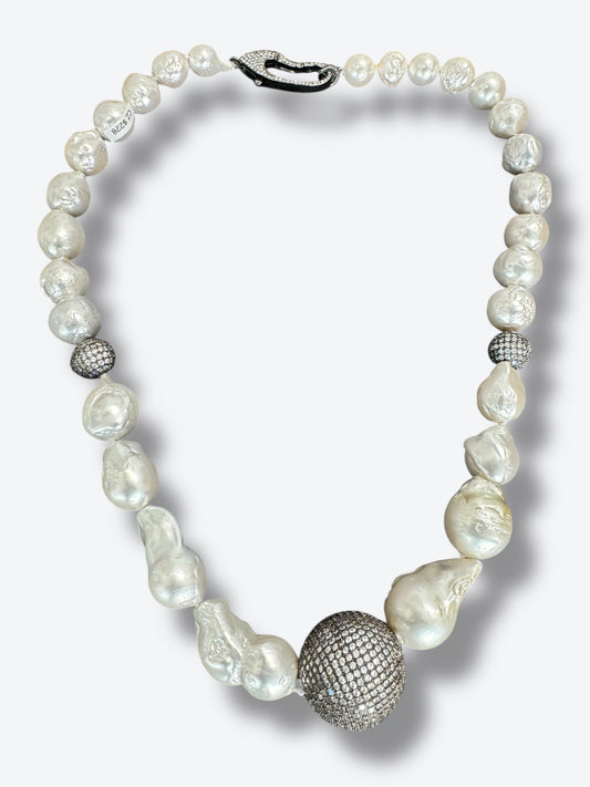 CZ Pearl and and Rhinestone Necklace