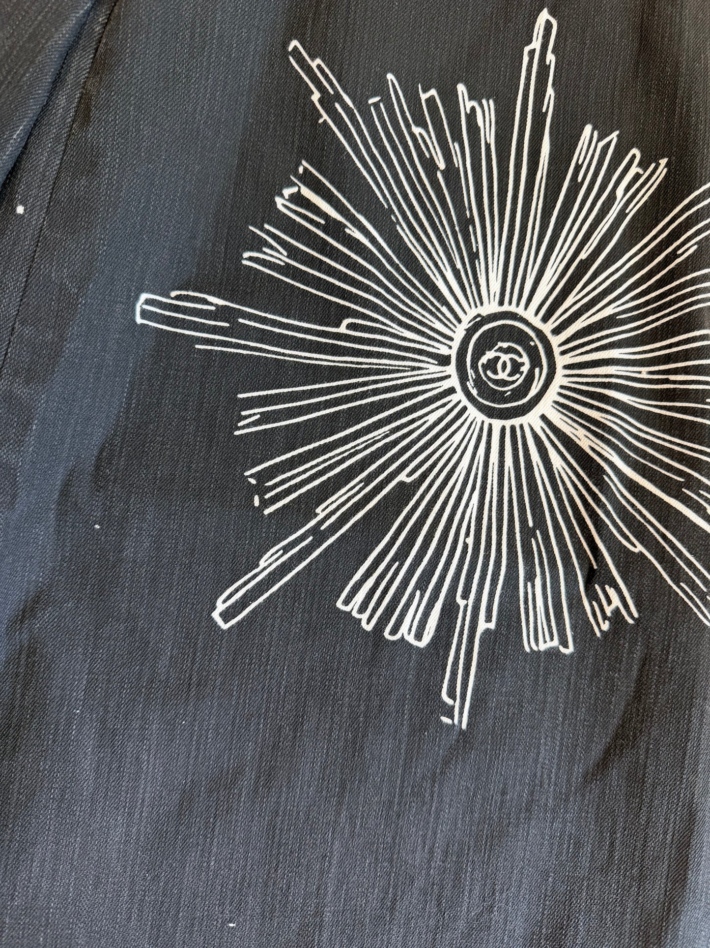 CHANEL Graphic Wide-Leg Denim Culotte Jeans | CC Celestial Print | Karl Lagerfeld Era