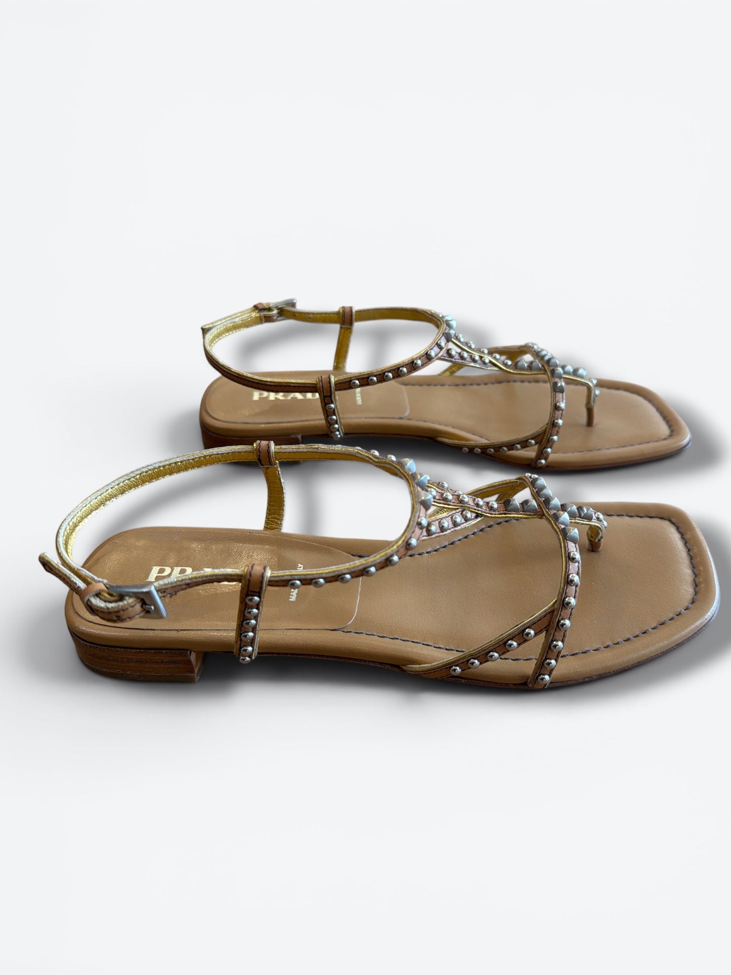 Y2K Prada Studded T-Strap Flat Sandal