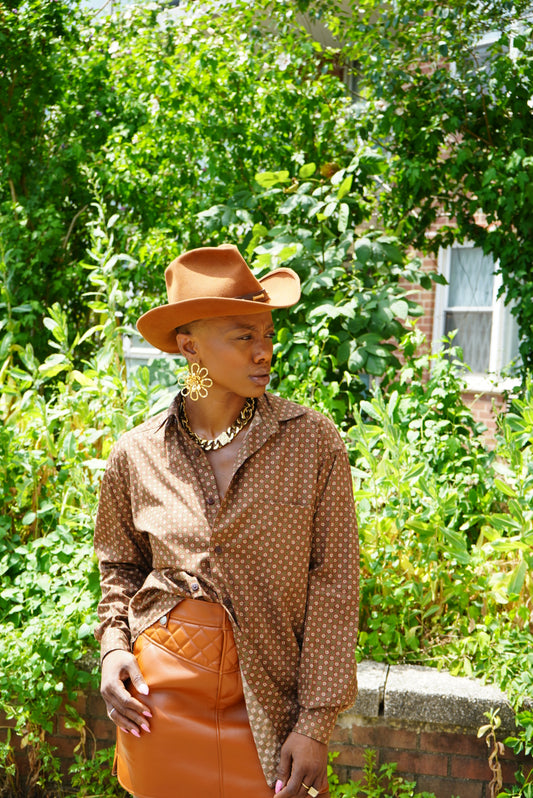 #216. 1990s Liz Claiborne Brown Ditzy Floral Unisex Shirt